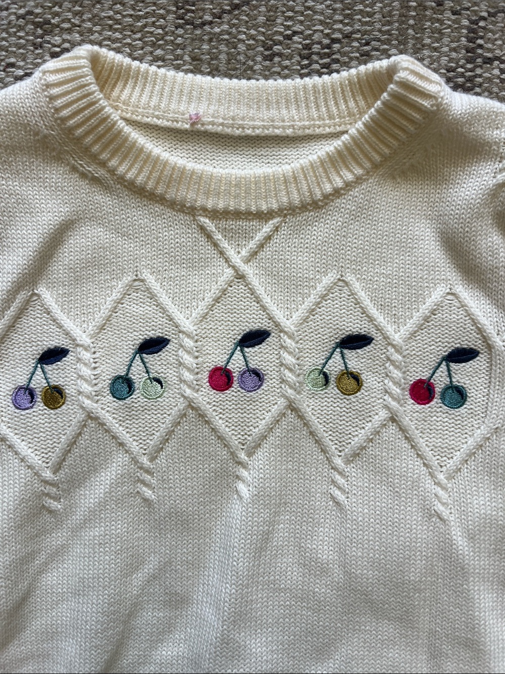Bonpoint Cream Knit Sweater with Multicolor Cherry Embroidery - Picture 3 of 7